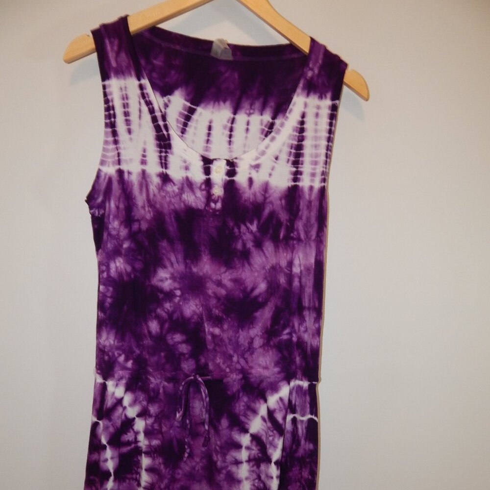 Pink Lotus Purple Tie Dye Hippie Boho Flowy Strappy Dress